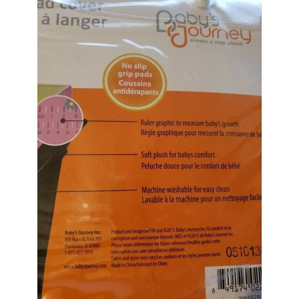 Baby's Journey Measure Me Changing Pad Cover Pink Elephant Ruler Growth